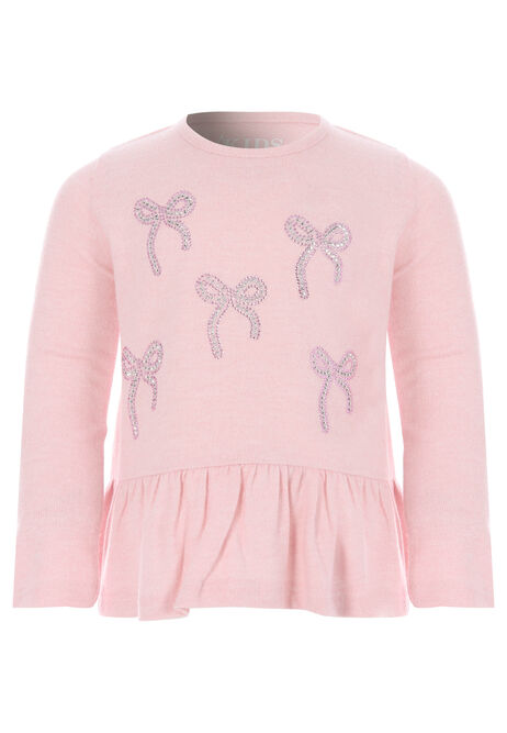 Younger Girls Pink Diamante Bow Peplum Cosy Top