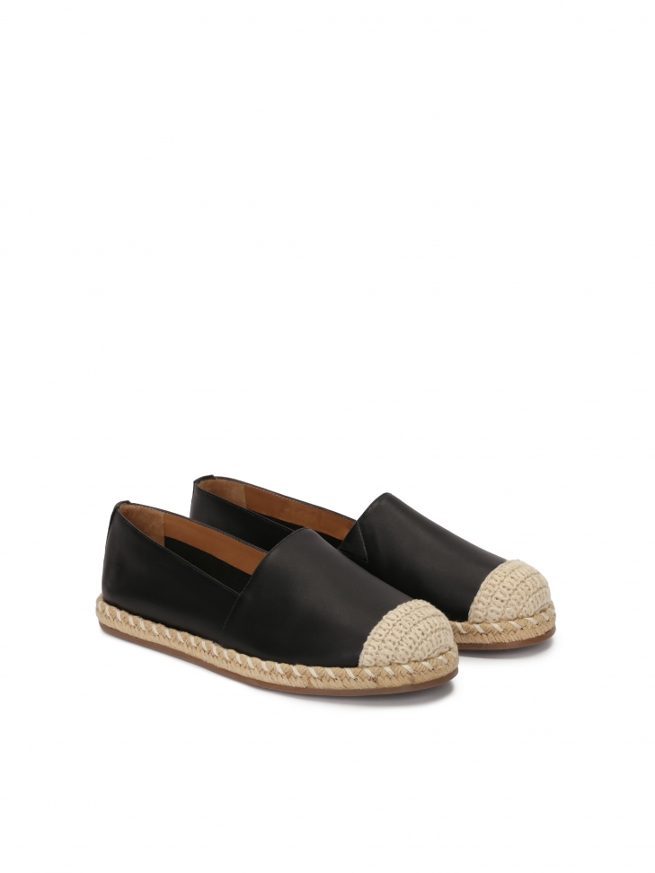 Black leather espadrilles