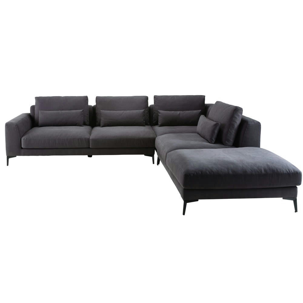 Portland - Canapé d'angle droit 6 places en coton et lin gris ardoise