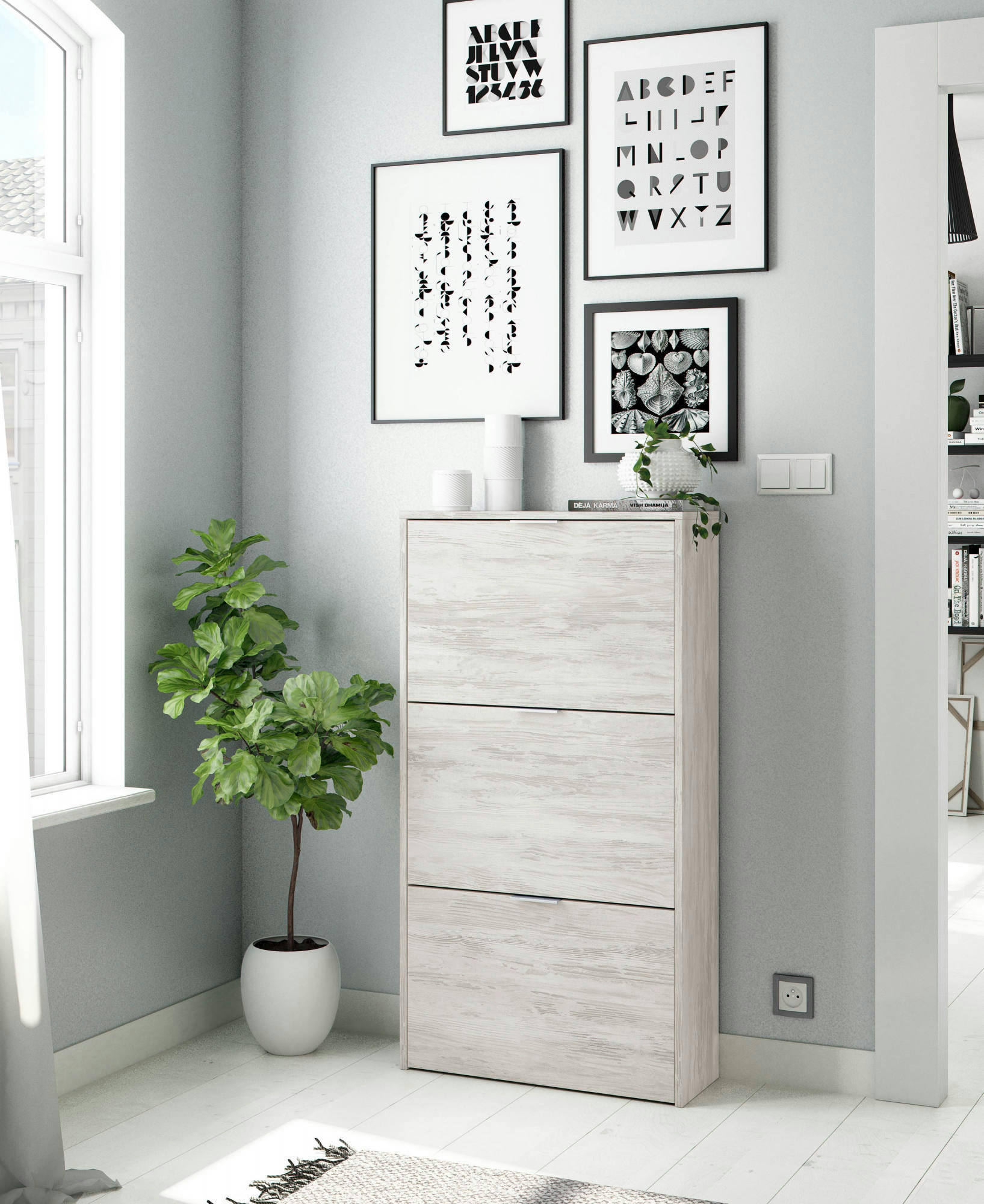 DCOSTA - Meuble à chaussures avec 3 portes pliantes effet bois blanc