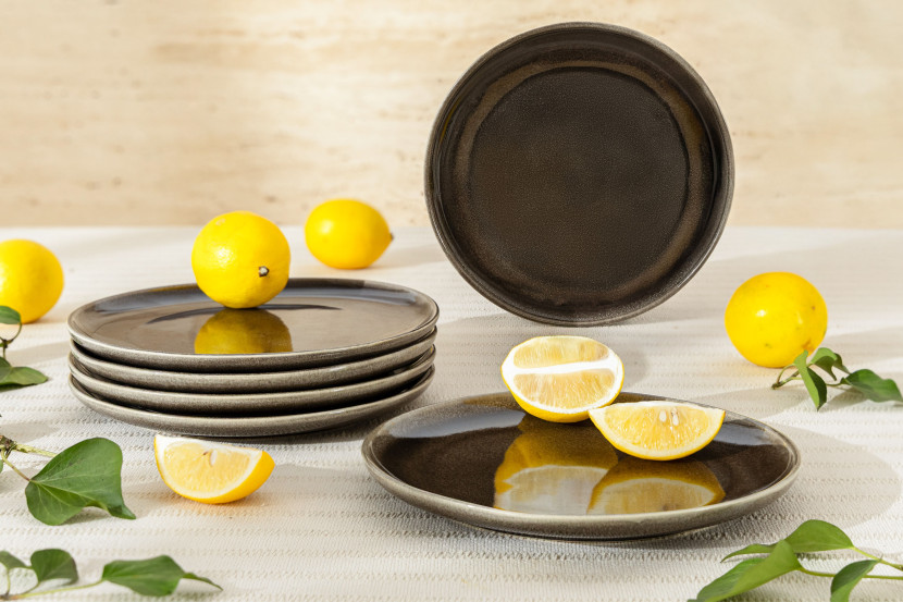 KONSIMO EDA Zestaw ceramicznych talerzy deserowych szkliwo reaktywne 6 szt.