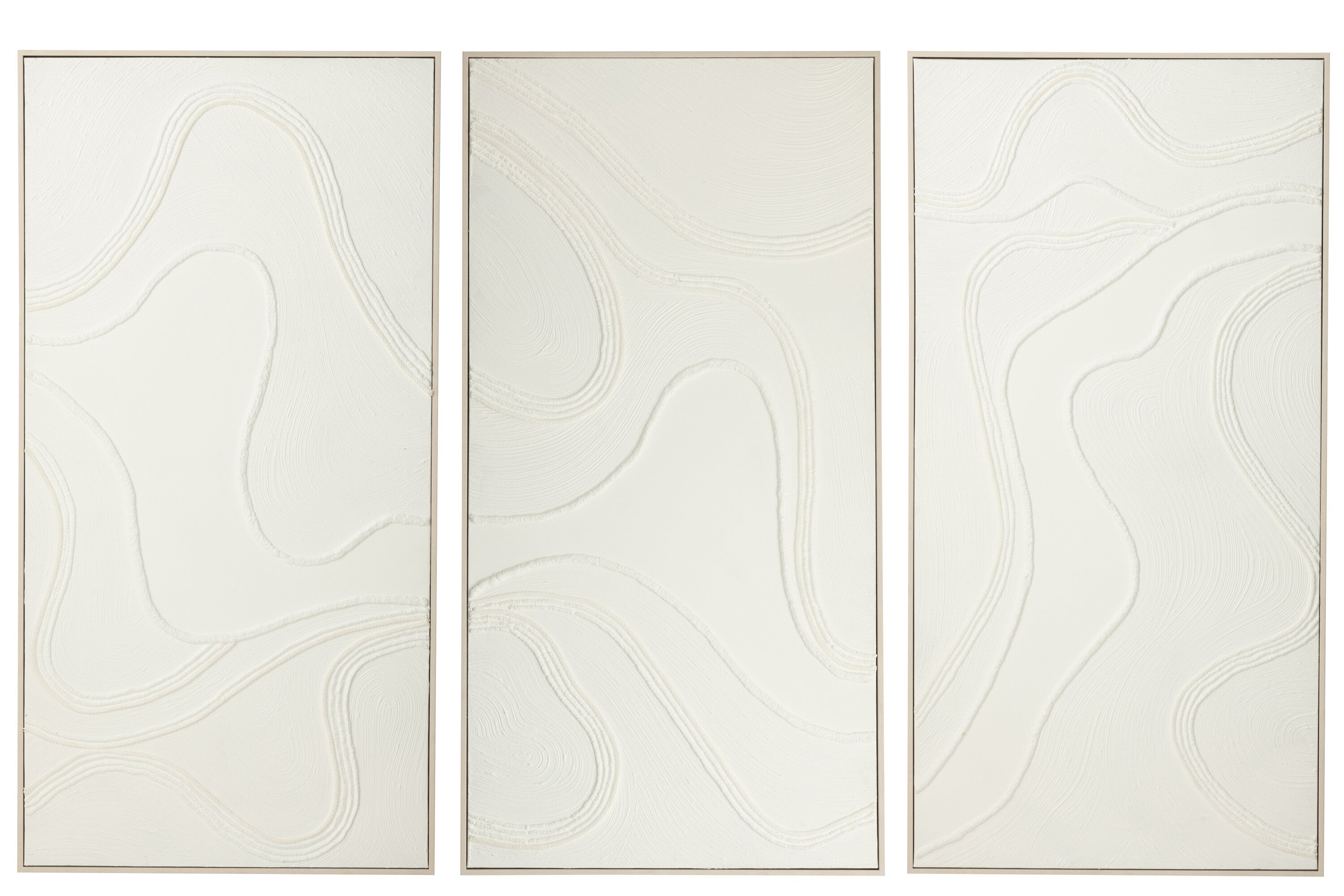 J-Line schilderij Nog - canvas dennenhout - wit - 3 stuks