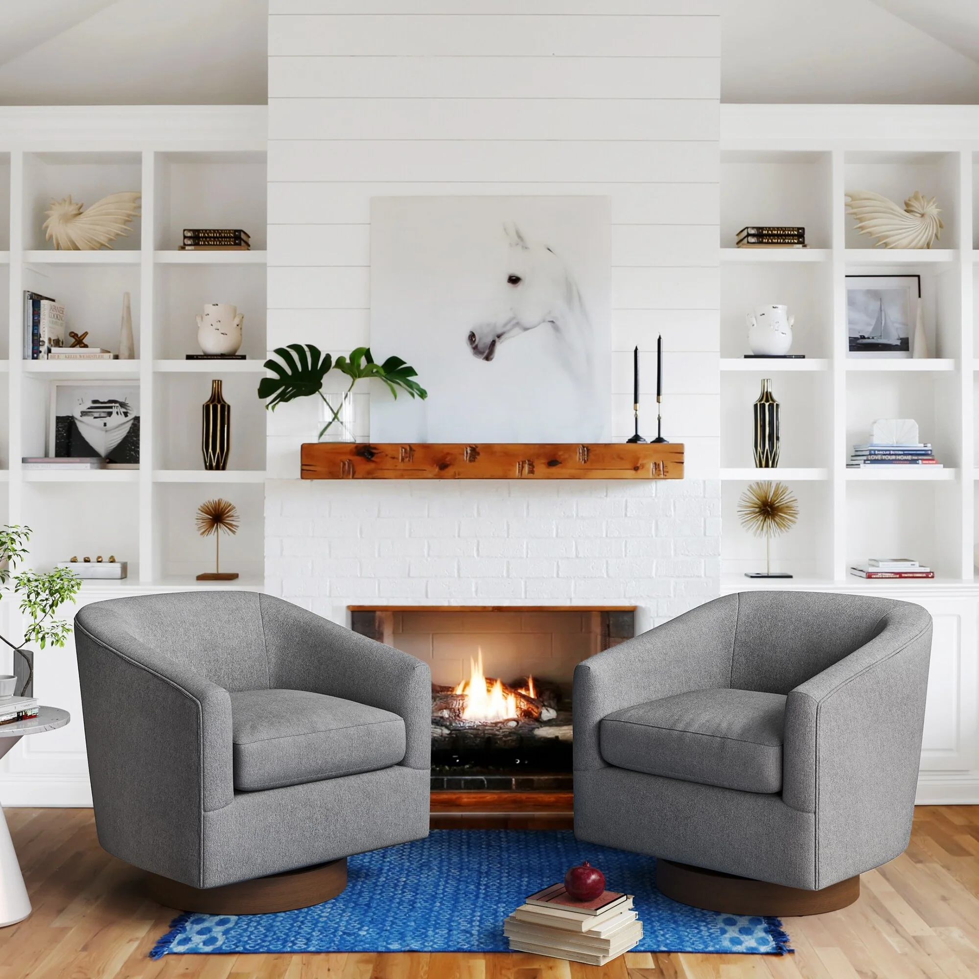 Modern Upholstered Swivel Barrel Accent Chair with Solid Wood Base, Arm Chair for Living Room