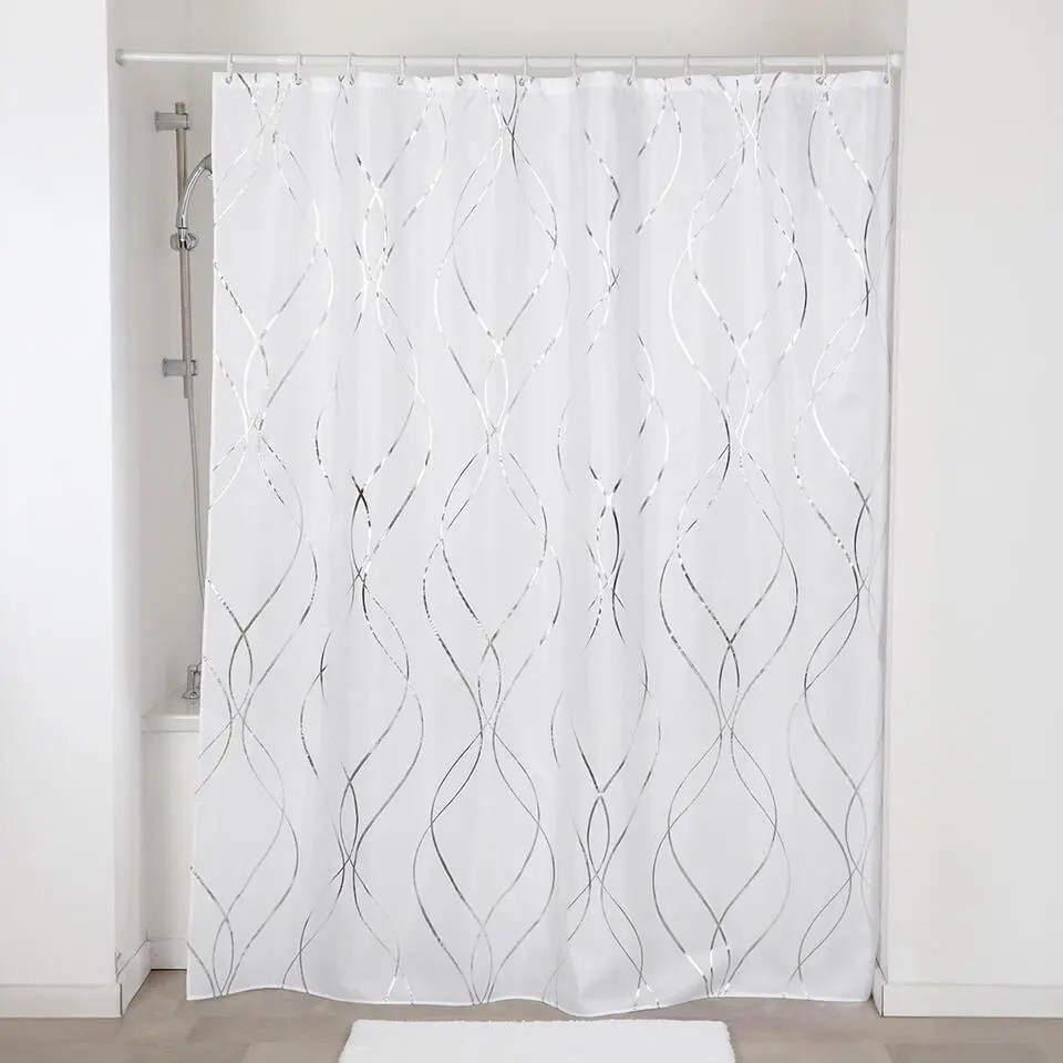 Tendance douchegordijn met ringen - wit/zilver - 180 x 200cm