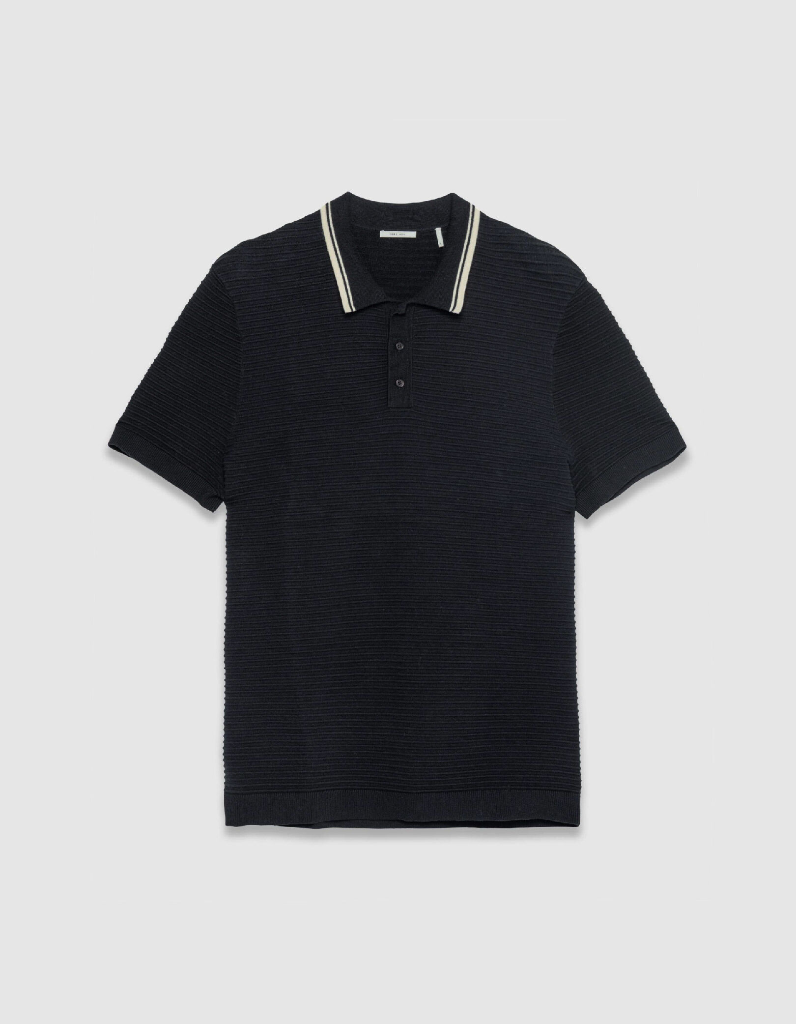 Polo noir tricot relief rayures col rayé Homme
