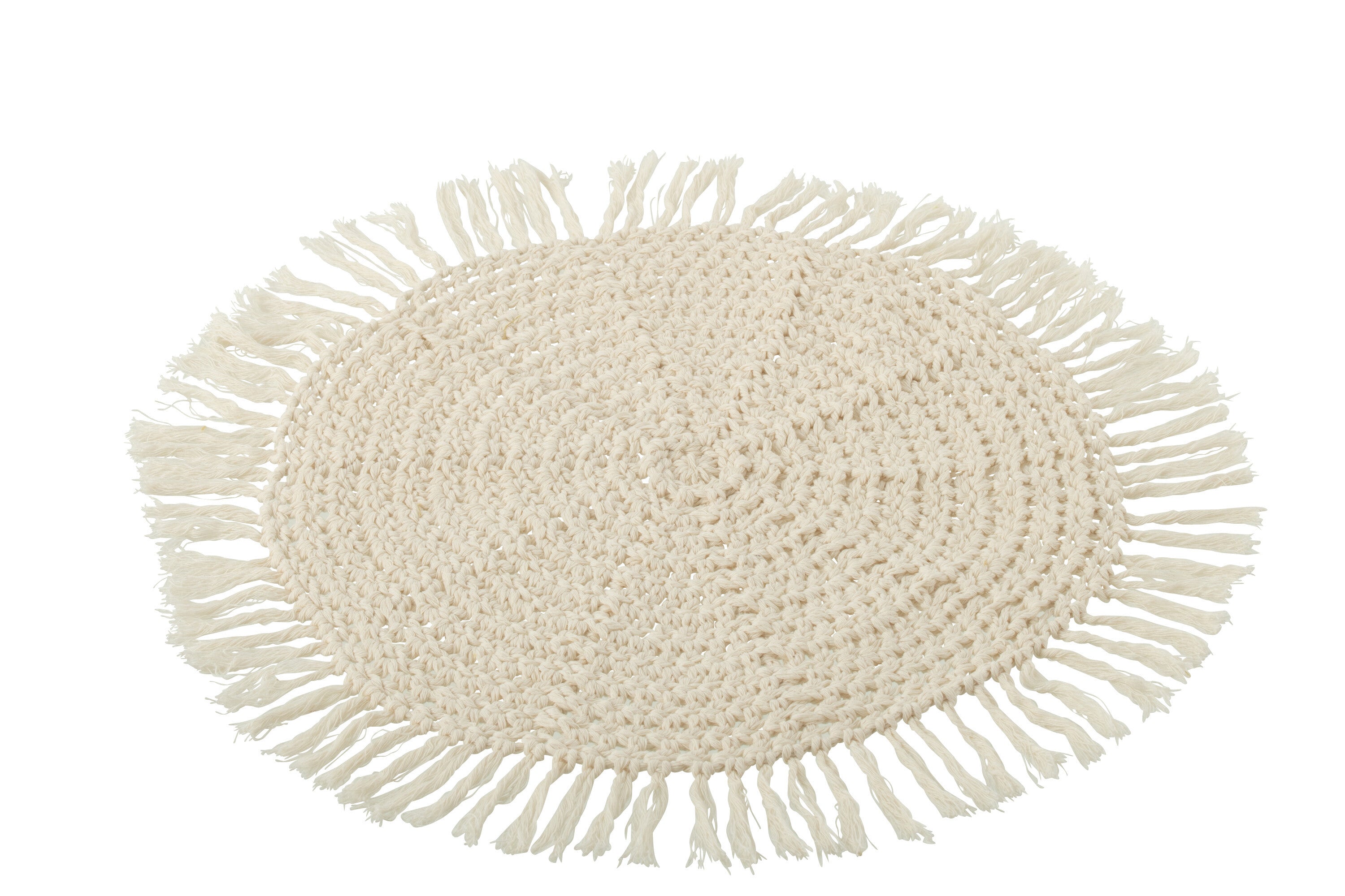 J-Line placemat Rond Geweven   Franjes - polyester - beige