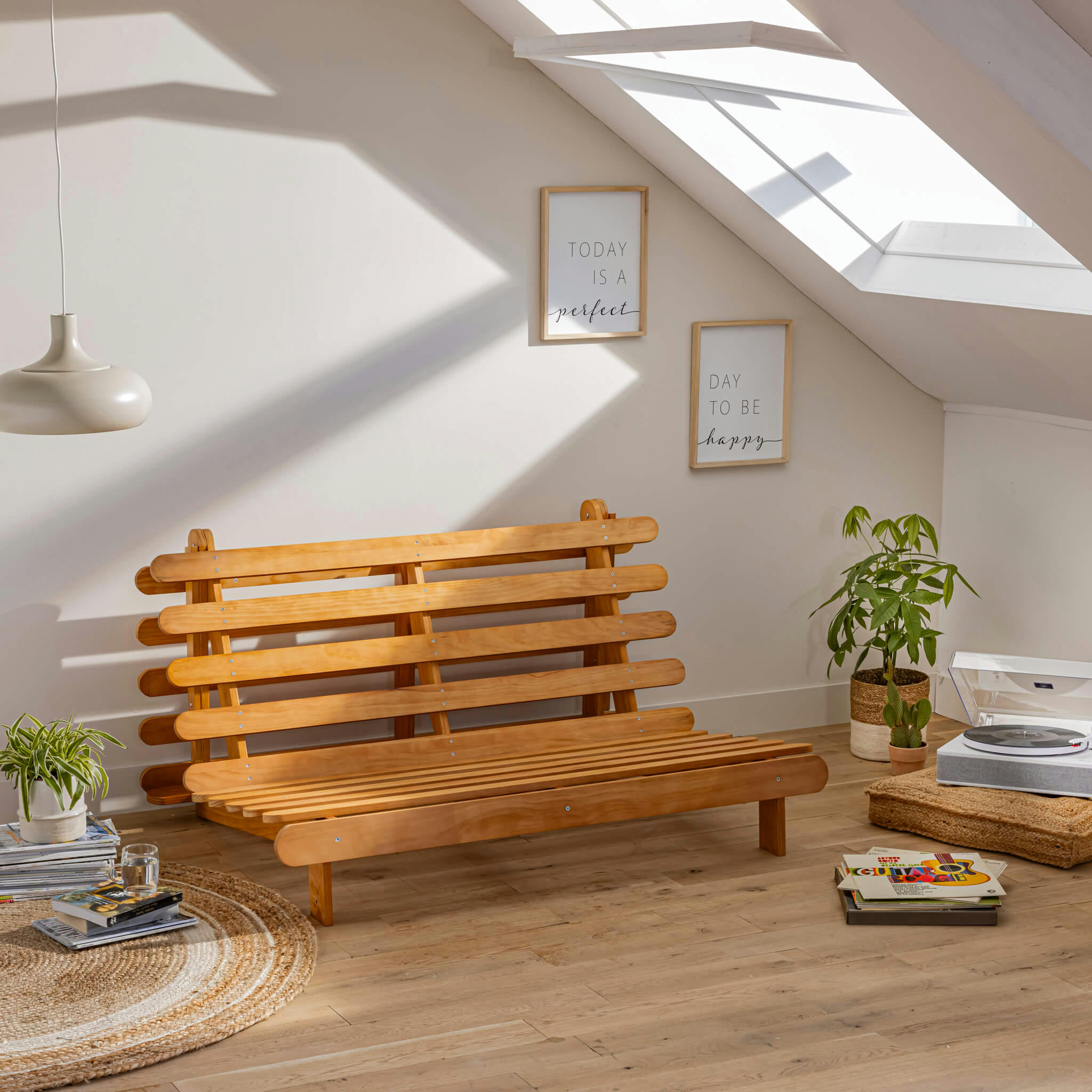 - Structure futon en bois massif naturel 140x200 cm