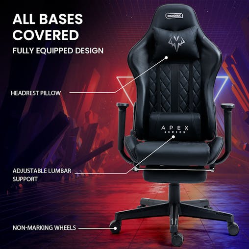 NNEMB Apex Series Reclining Gaming Ergonomic Office Chair with Footrest-Black