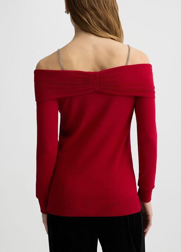 Maglia con scollo bardot e pietre gioiello
