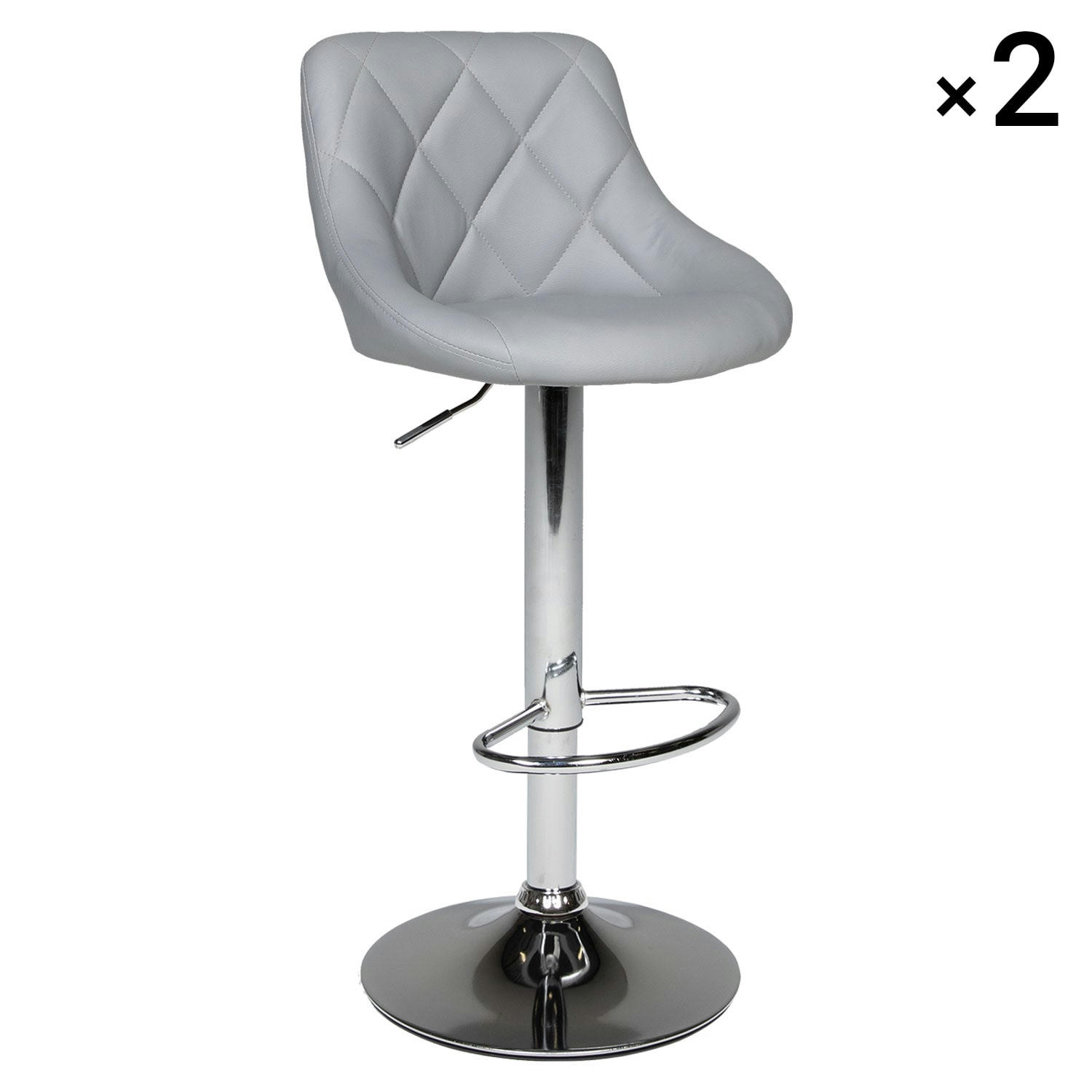 JASPER - Lot de 2 tabourets de bar en simili cuir gris