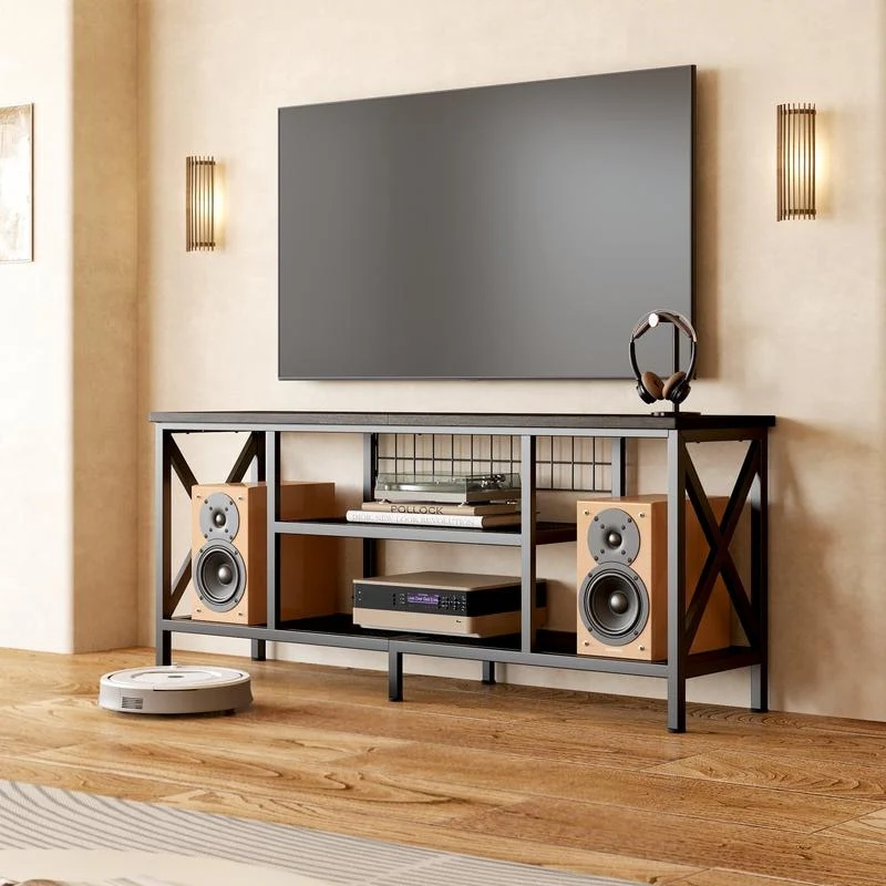Industrial TV Stand TV Console for Televisions Bedroom with Open Storage Shelves