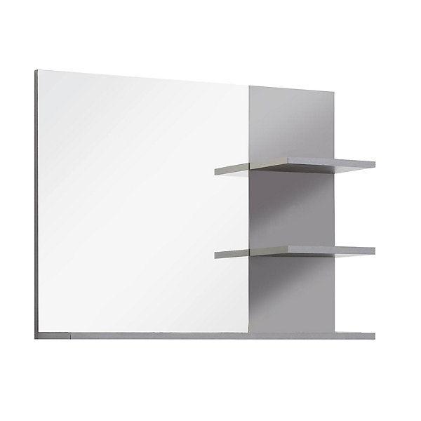 Meuble de salle de bain. Miroir avec tablettes, LED non inclu mélaminé gris ciment. L H P : 72 5720 cm.