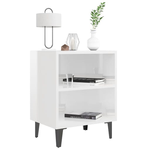 NNEVL Bed Cabinets with Metal Legs 2 pcs High Gloss White 40x30x50 cm