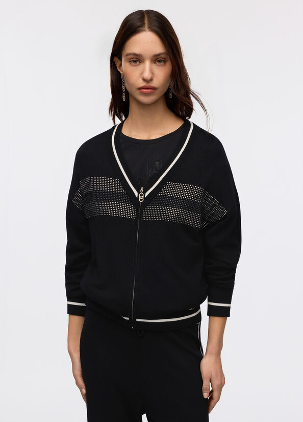 Cardigan con zip e strass