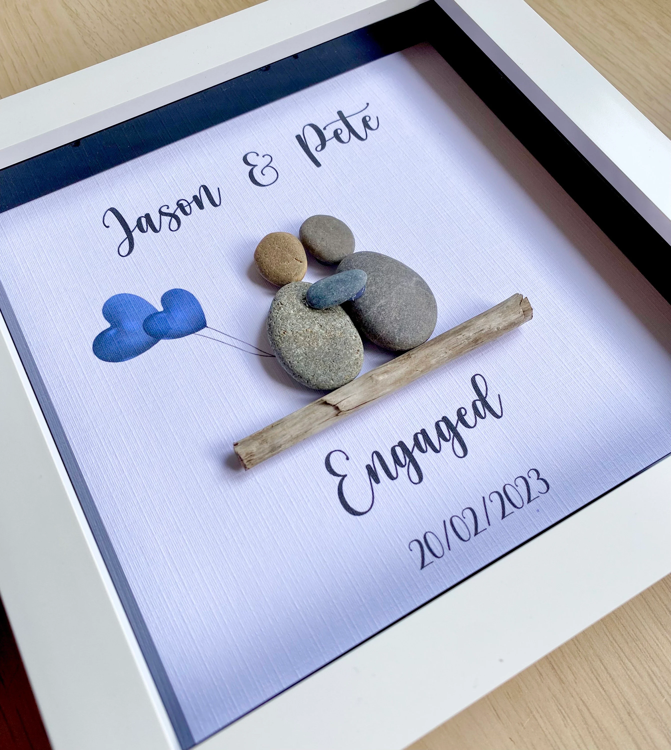Personalised Engagement Gift, Box Frame, Engagement Gift for Couples, Engagement Gift Ideas, Couple Pebble Frame, Congratulations