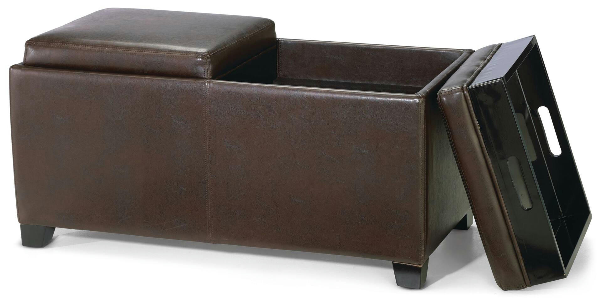 For Living Storage Ottoman/Bench With Built-In Tray Tables & Padded Seat, Espresso Brown