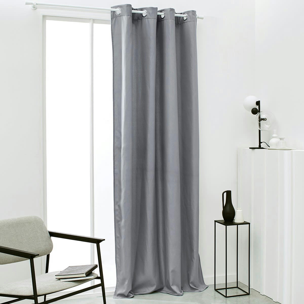 ESSENTIAL - Rideau isolant à oeillets uni en Polyester Gris 140x240 cm