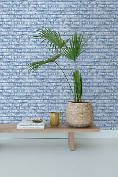ESTAhome papier peint textes estivaux bleu 53 cm x 10.05 m