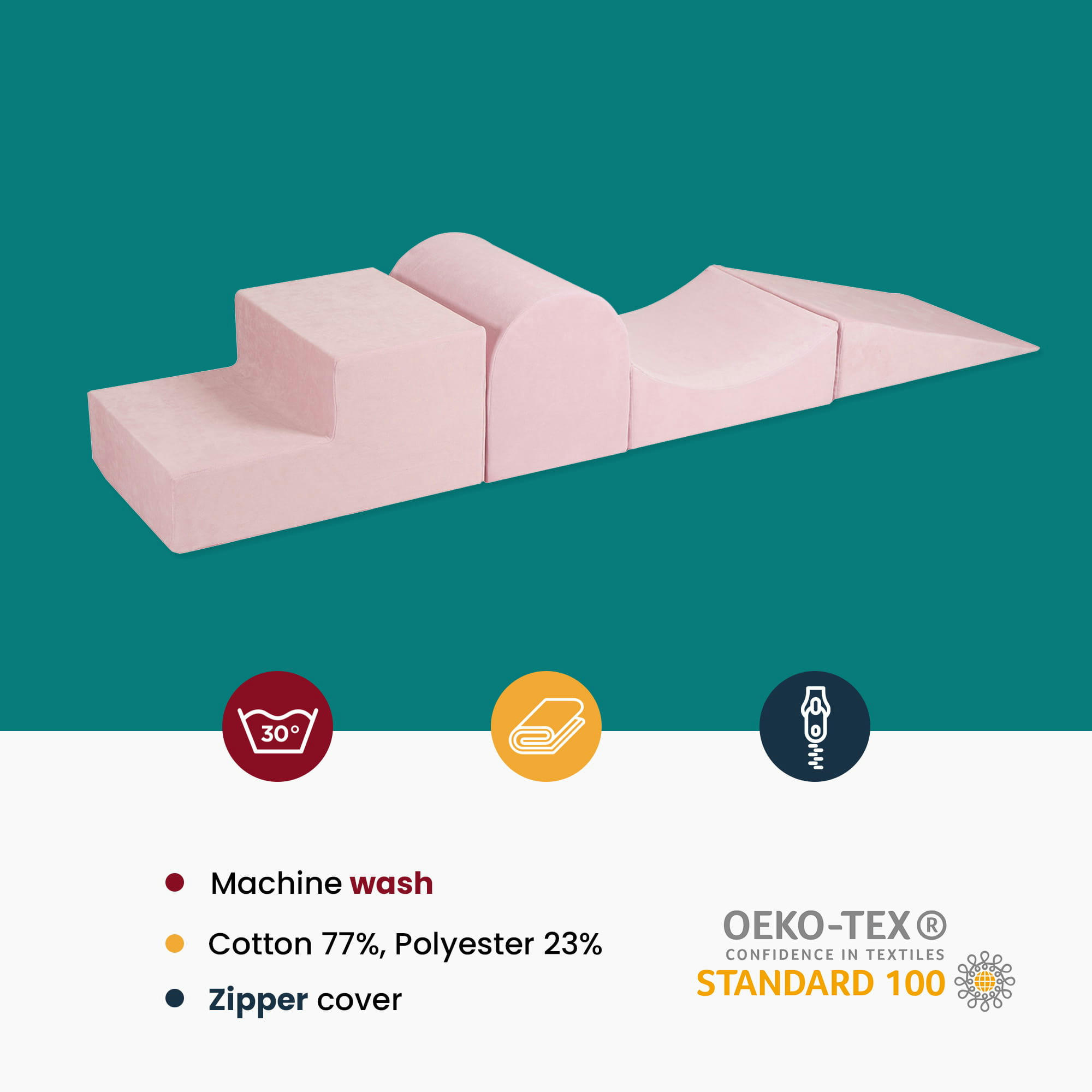 - Aire de Jeux 4 éléments 195x45cm, Velours, Rose poudré