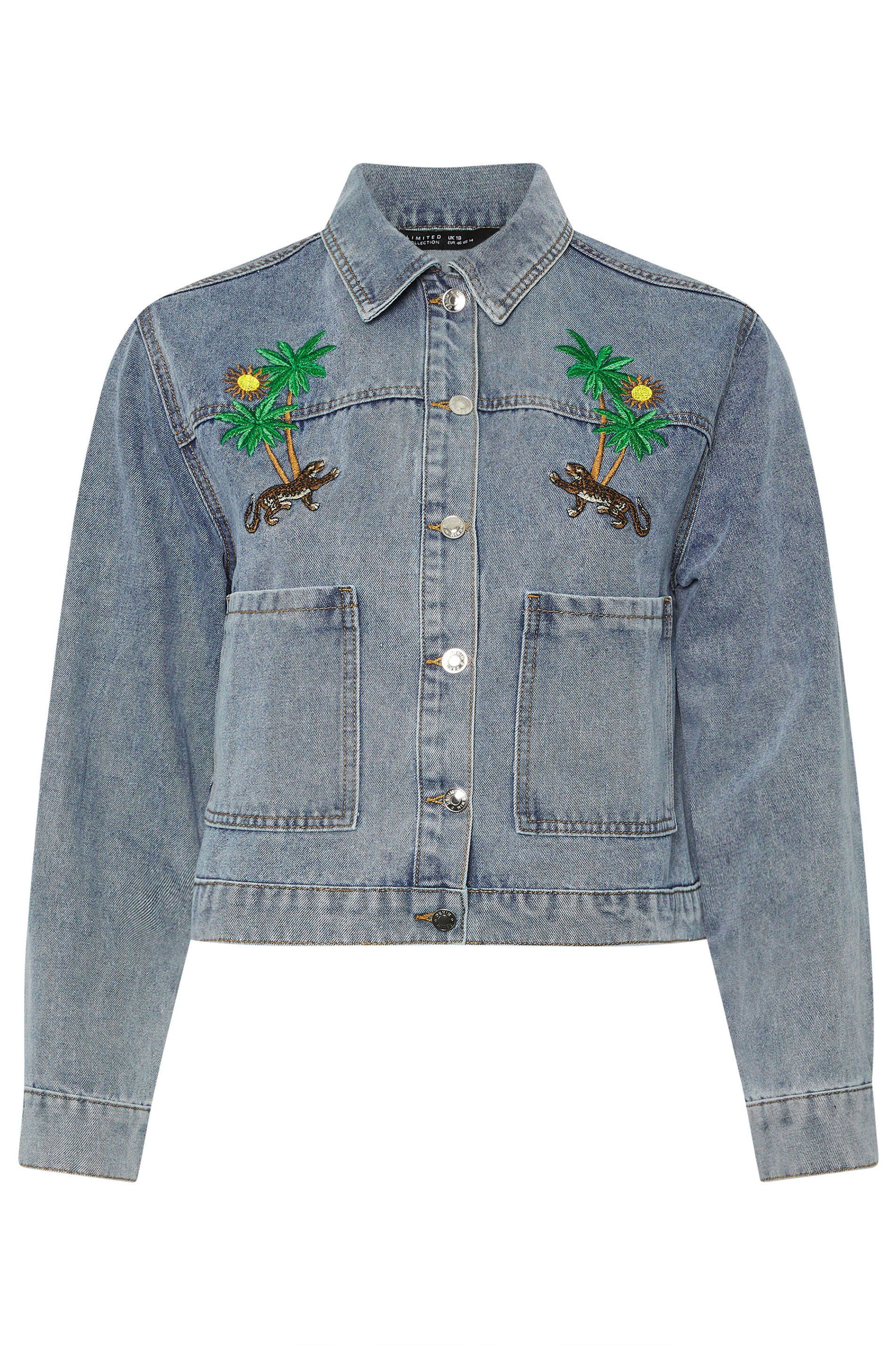 Yours Embroidered Palm Tree Denim Jacket