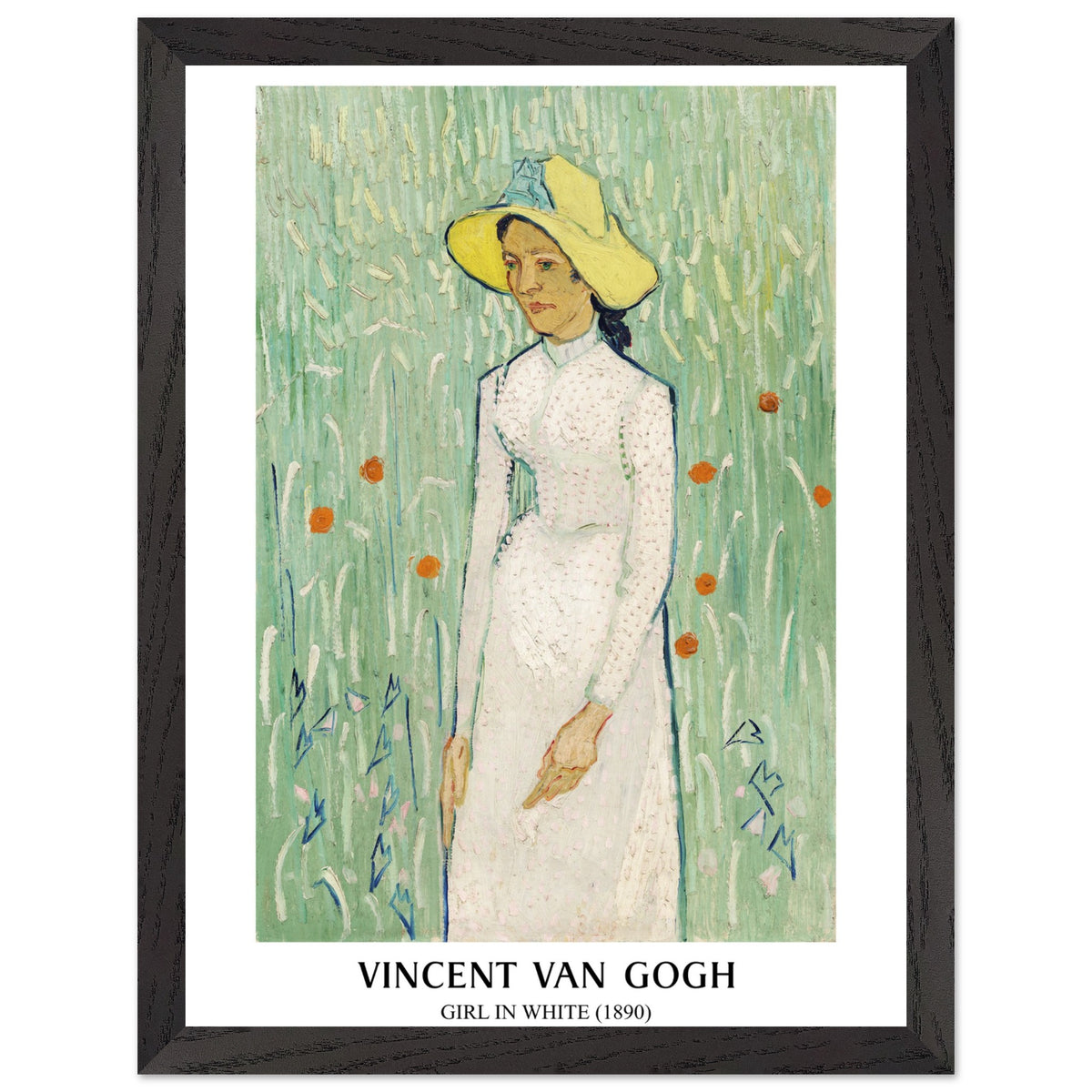 Artfulprints Poster met Lijst Vincent van Gogh - Girl in white  - 30x40 cm - Groen