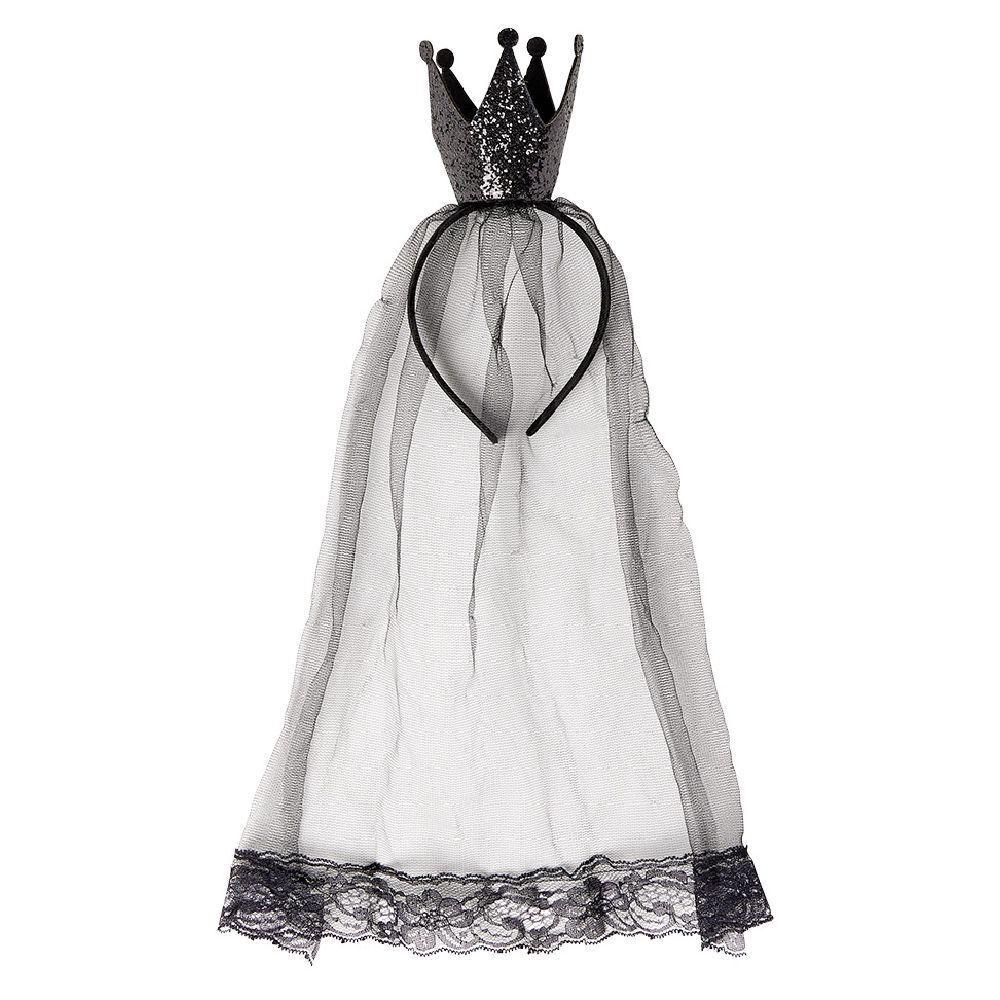 Serre-tête Halloween couronne et voile noir