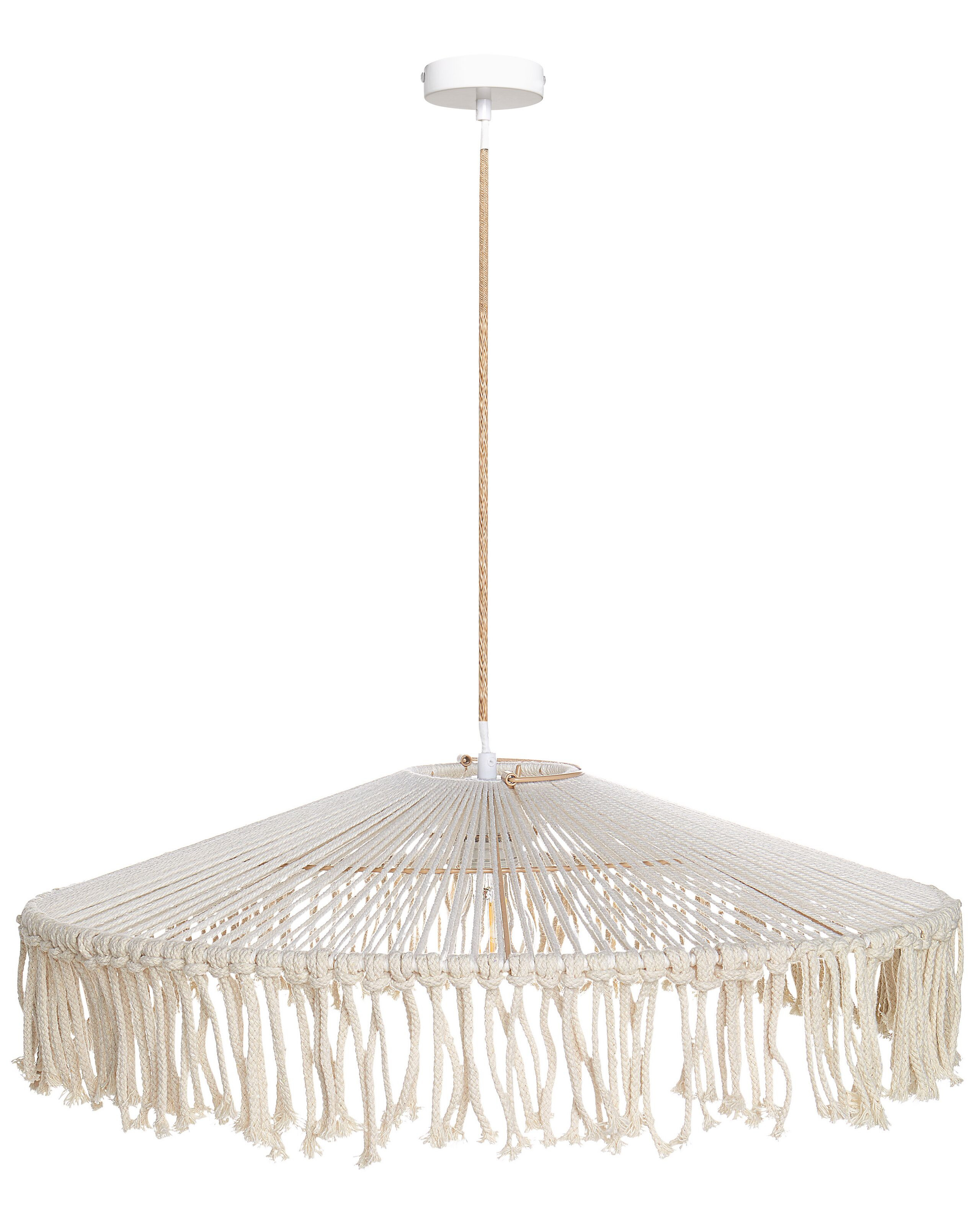 Lampa wisząca z frędzlami pleciona sznurkowa biała