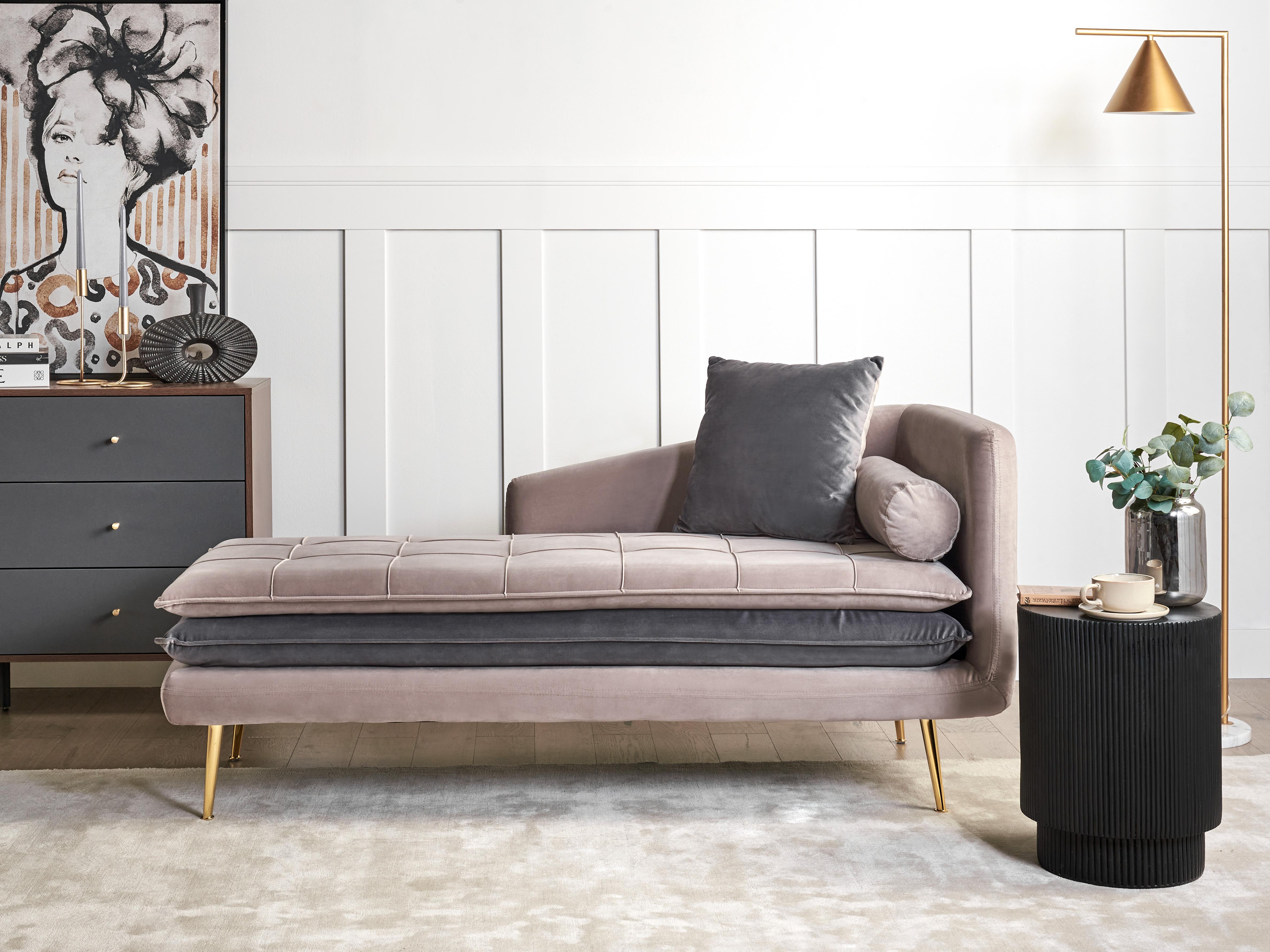 Right-Hand Chaise Longue GONESSE Velvet Taupe