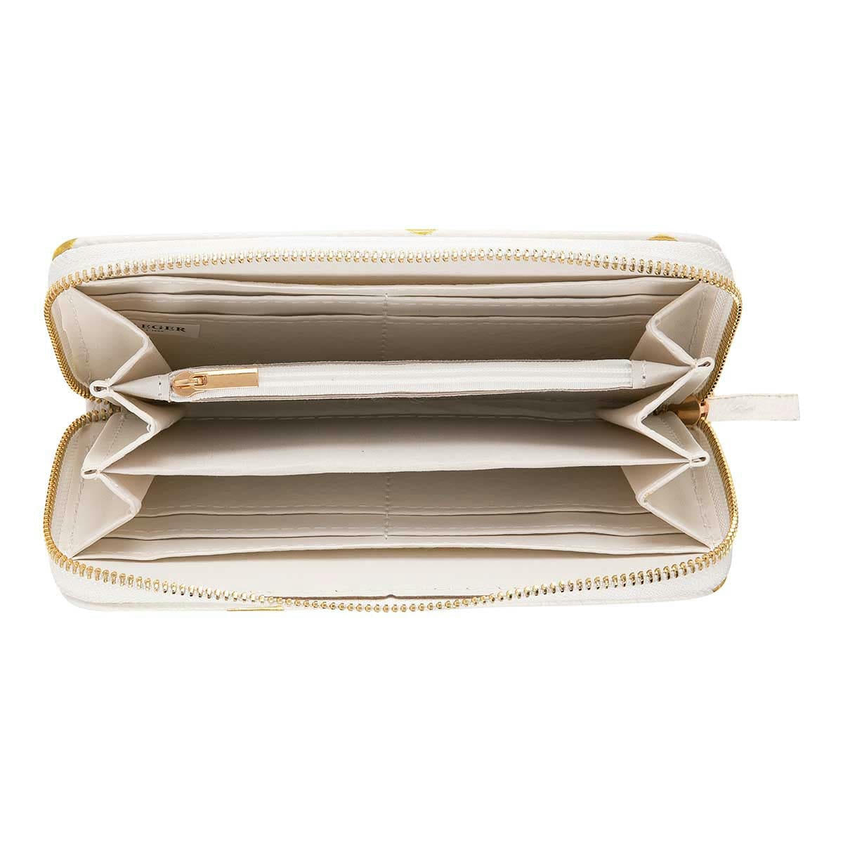 - Grand Portefeuille Femme - Pois Dorés - Blanc