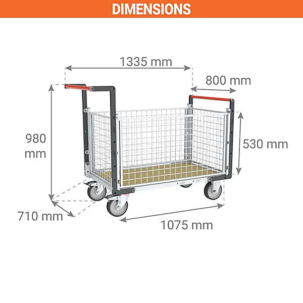 Chariot modulaire grillagé 4 côtés - Dim 1075x710mm - Charge 500kg - 806724645