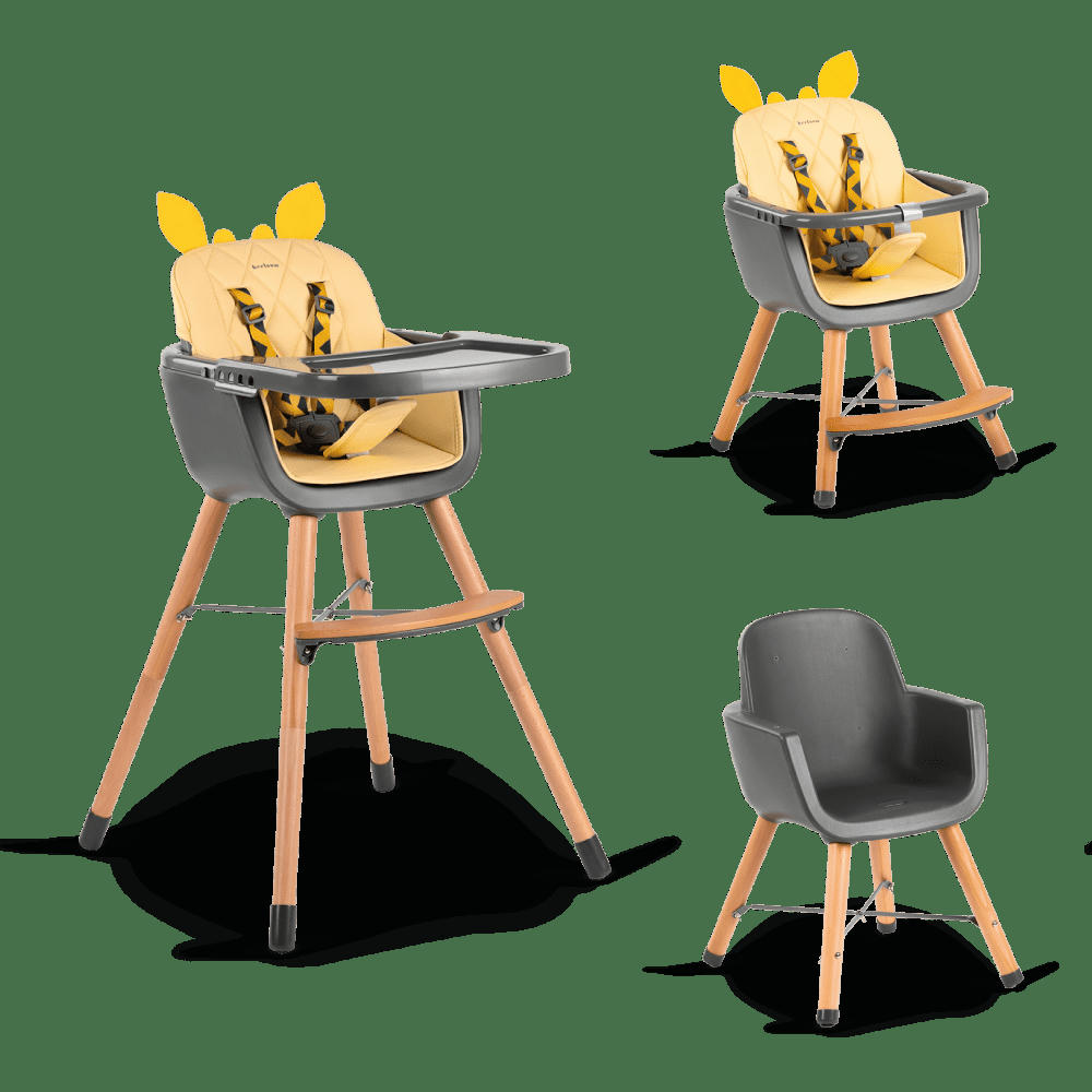 - Chaise haute 4en1 convertible en chaise en bois pour enfants, jaune