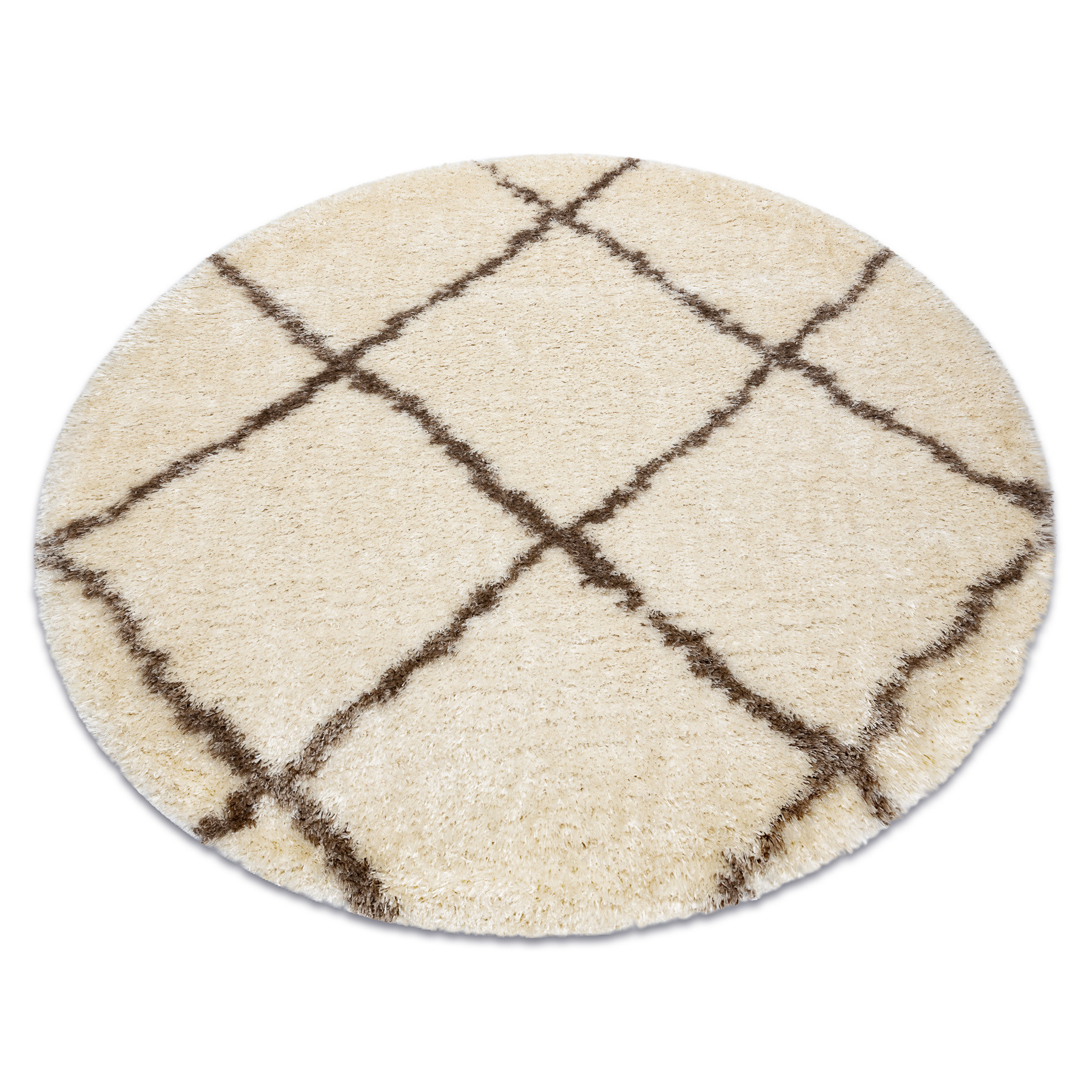 Dywan FLUFFY 2373 shaggy kratka, trellis - krem / beż koło 160 cm