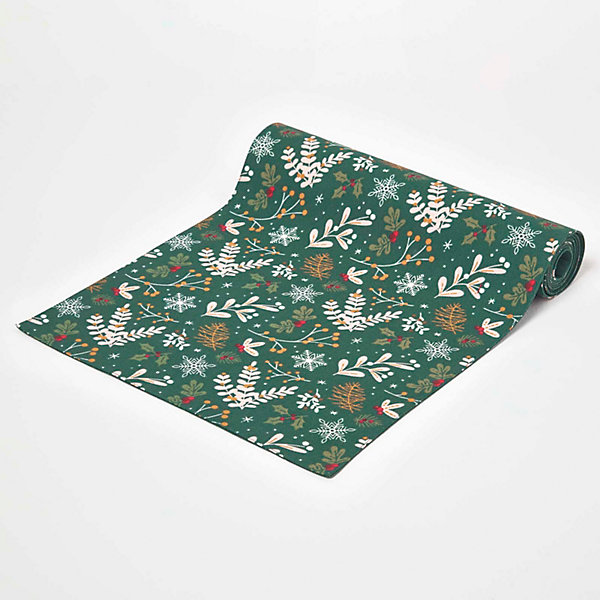 Chemin de table de noël forêt festive en coton, 35 x 180 cm - HOMESCAPES