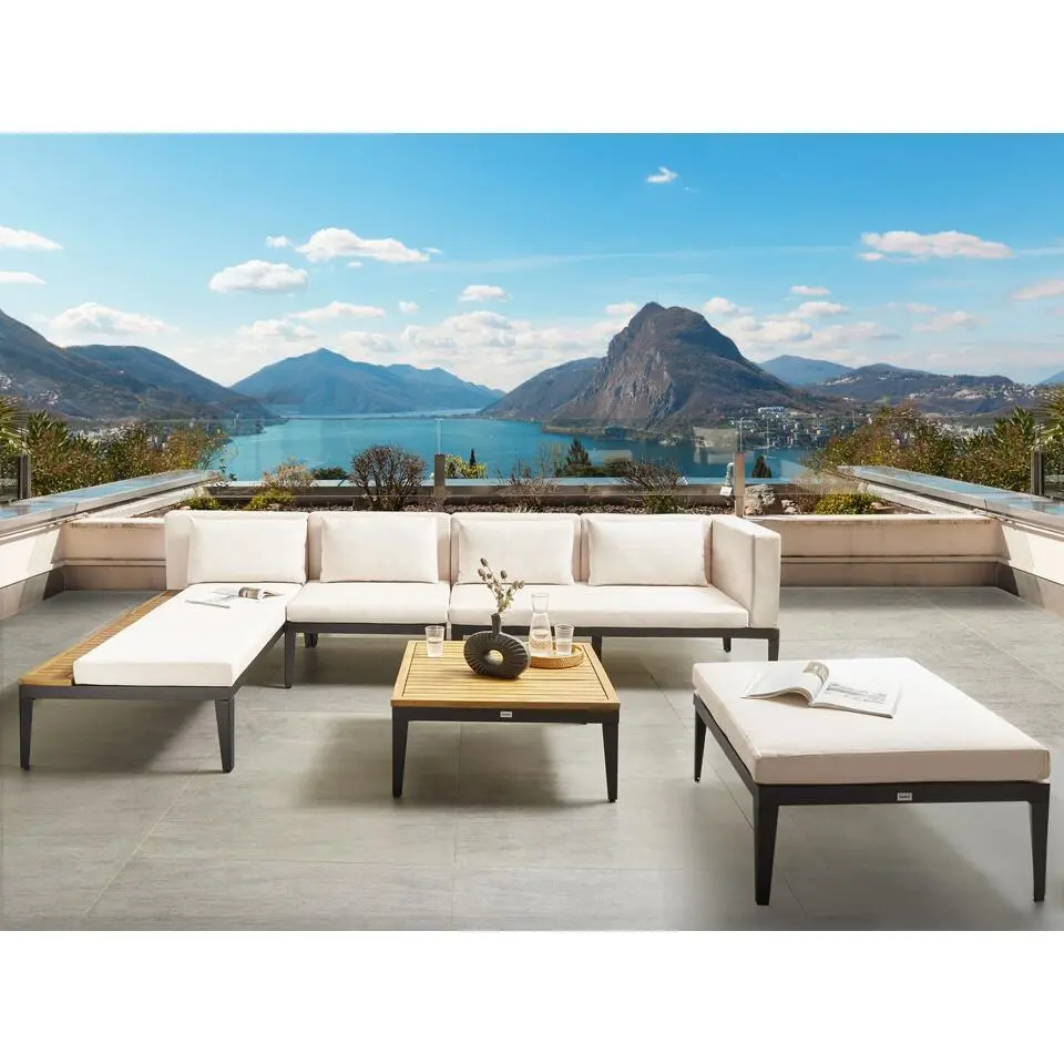 BRACCIANO - Loungeset 4-zits met ottomaan - Lichtbeige - Acaciahout