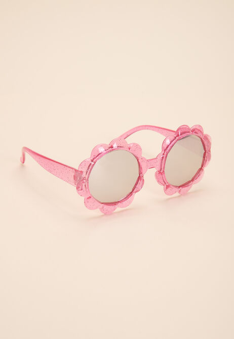 Girls Pink Glitter Flower Sunglasses