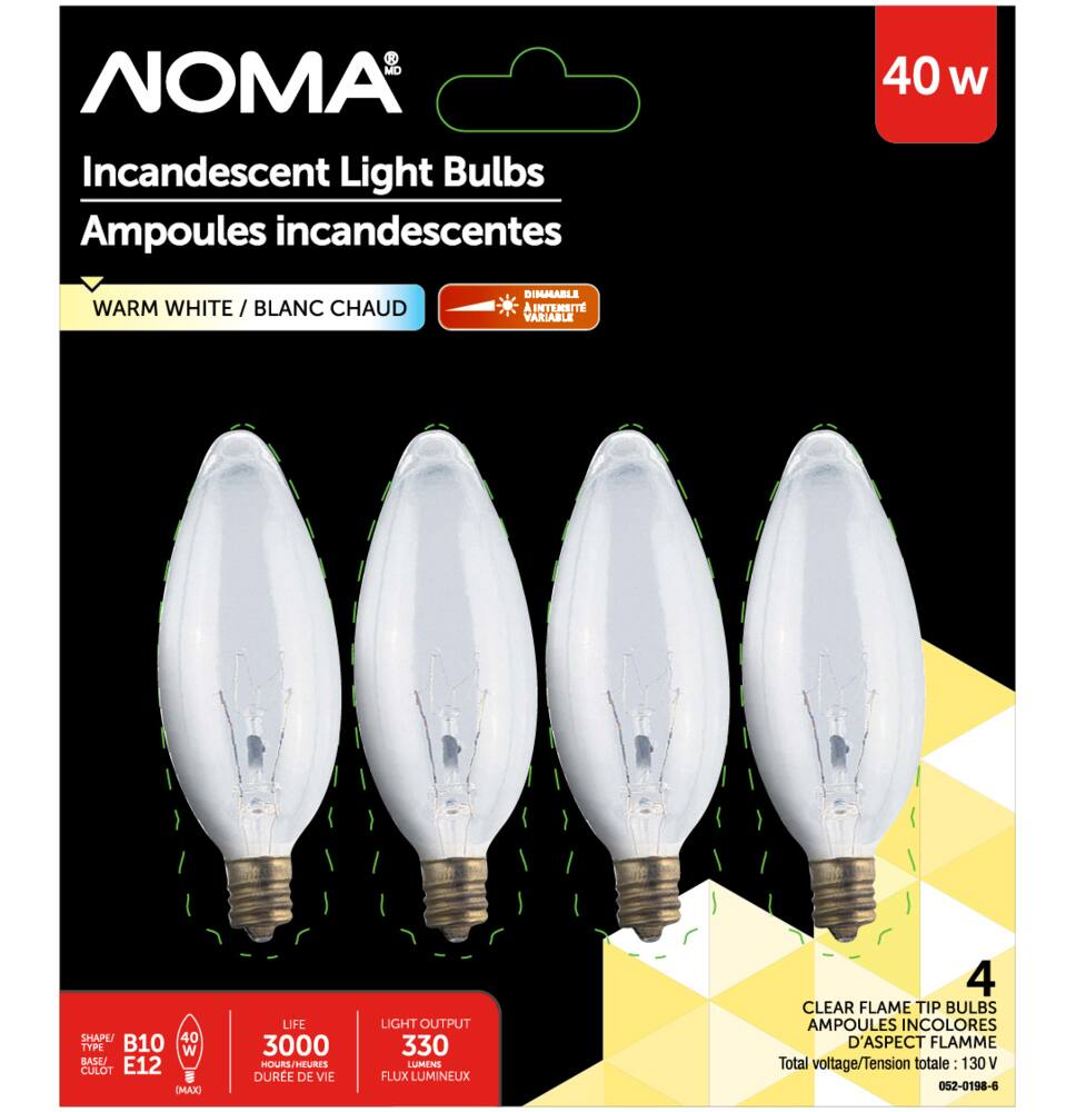 Noma B10 40W Small Base Incandescent Candelabra Bulbs, 4-pk