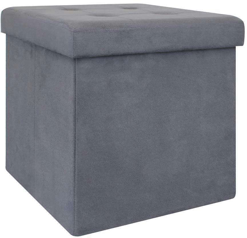 - Pouf coffre de rangement capitonné gris