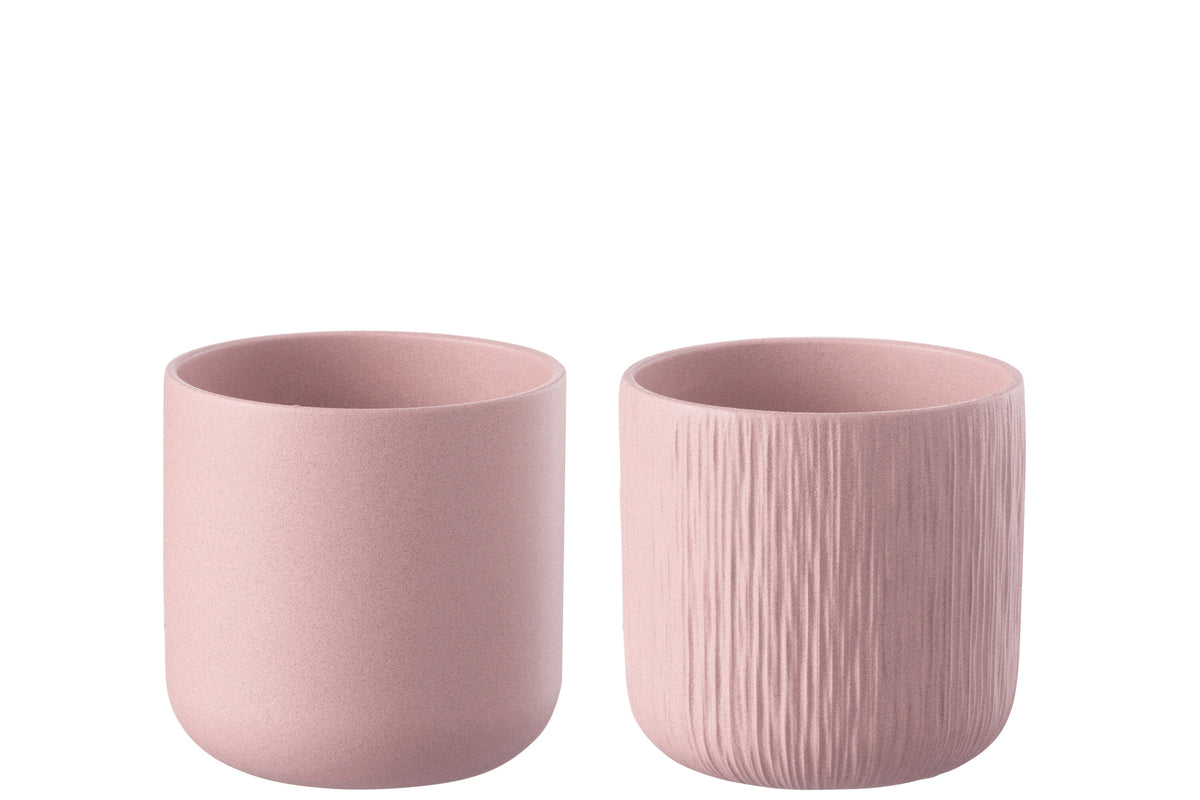 J-Line bloempot Gen - keramiek - roze - large - 2 stuks - Ø 18.5 cm