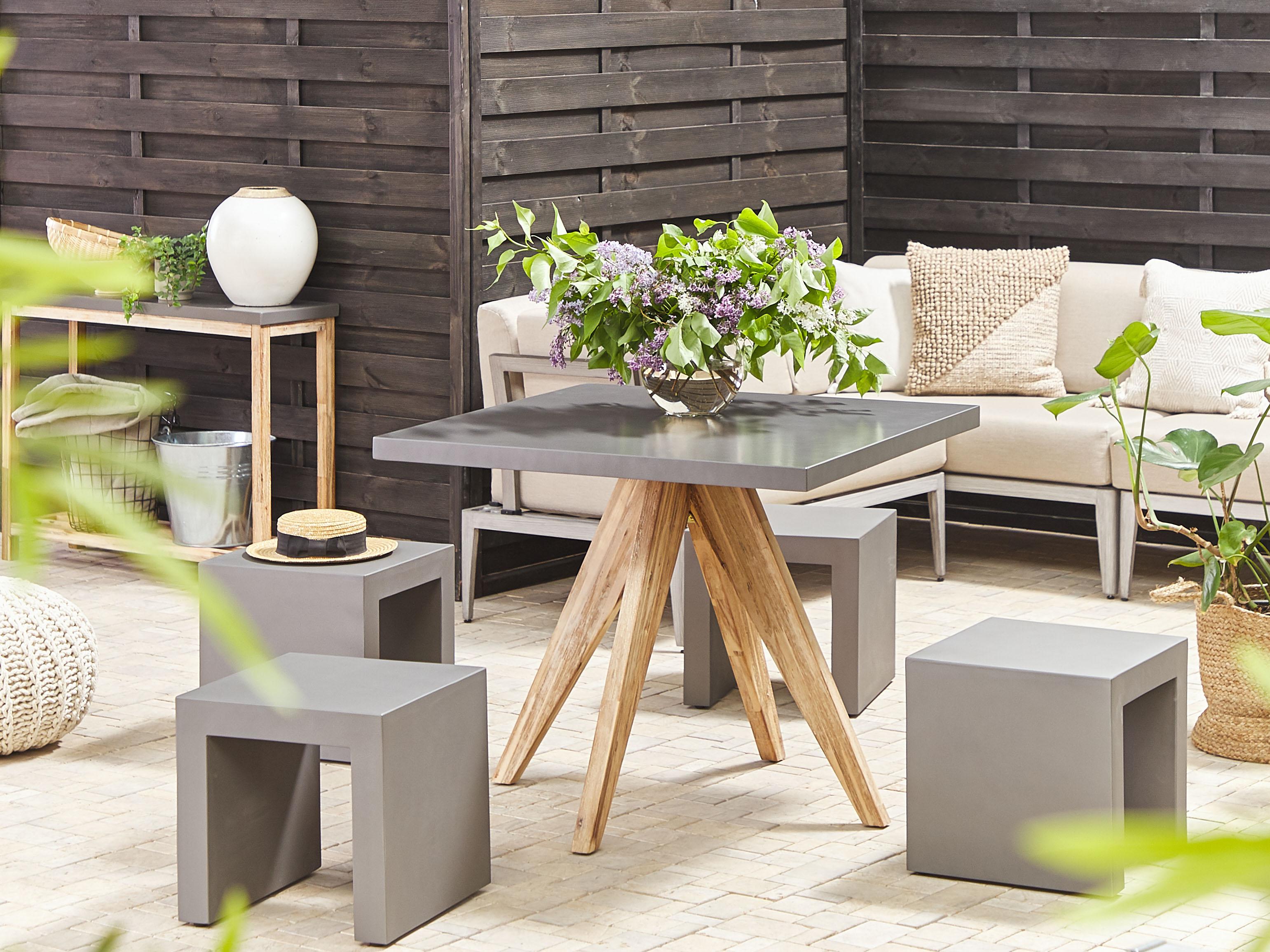 Garden Dining Set with Stools 4 Seater OLBIA/TARANTO Concrete Grey