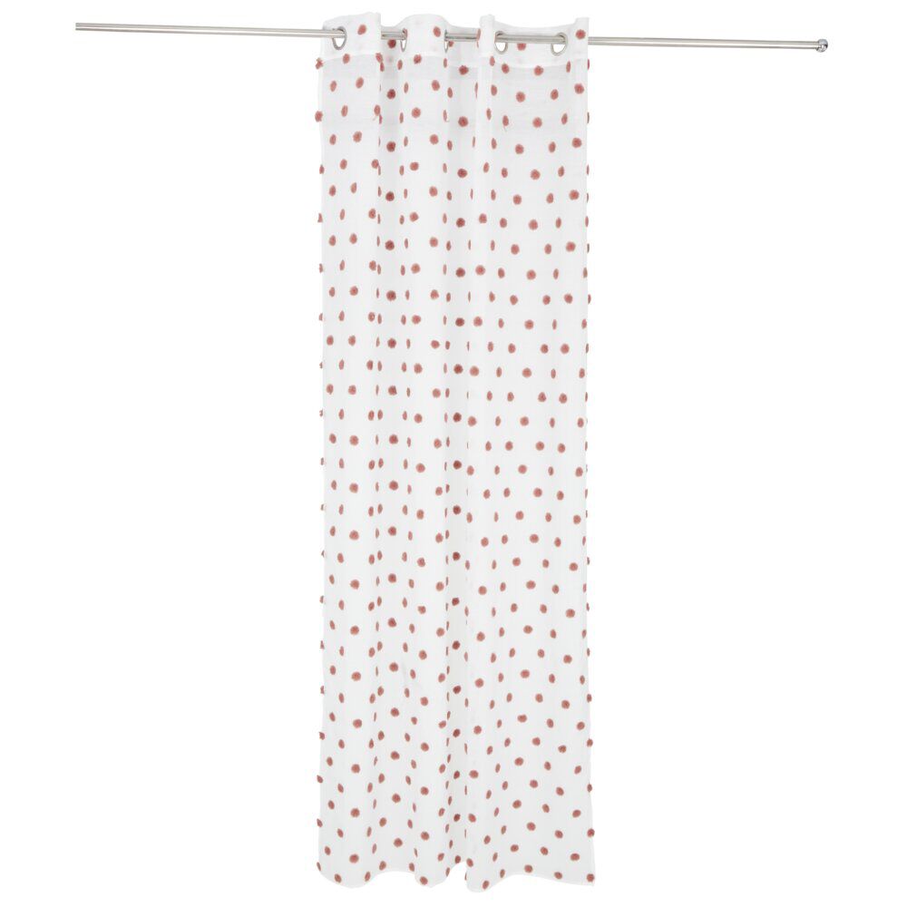 Voilage polyester à pompon 140x240cm blanc et rose