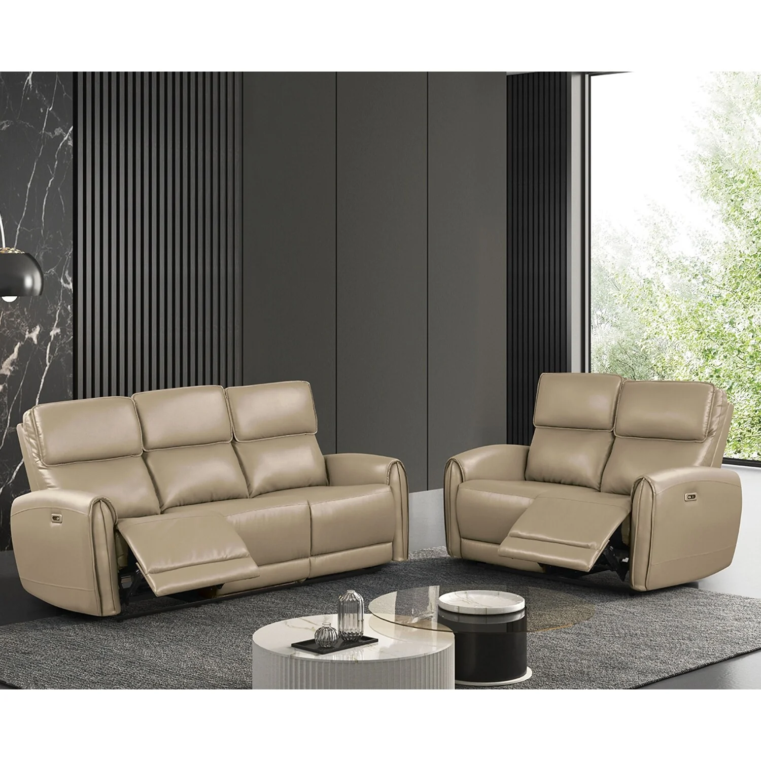 2 Piece Upholstered Power Sofa Set with USB Charging Ports