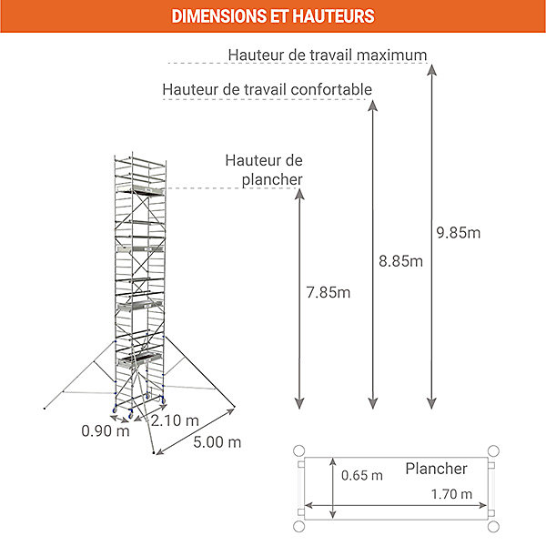 échafaudage Roulant Aluminium - 4 plateaux - Hauteur de travail max 9.85m - Montage sécurisé - 26404680
