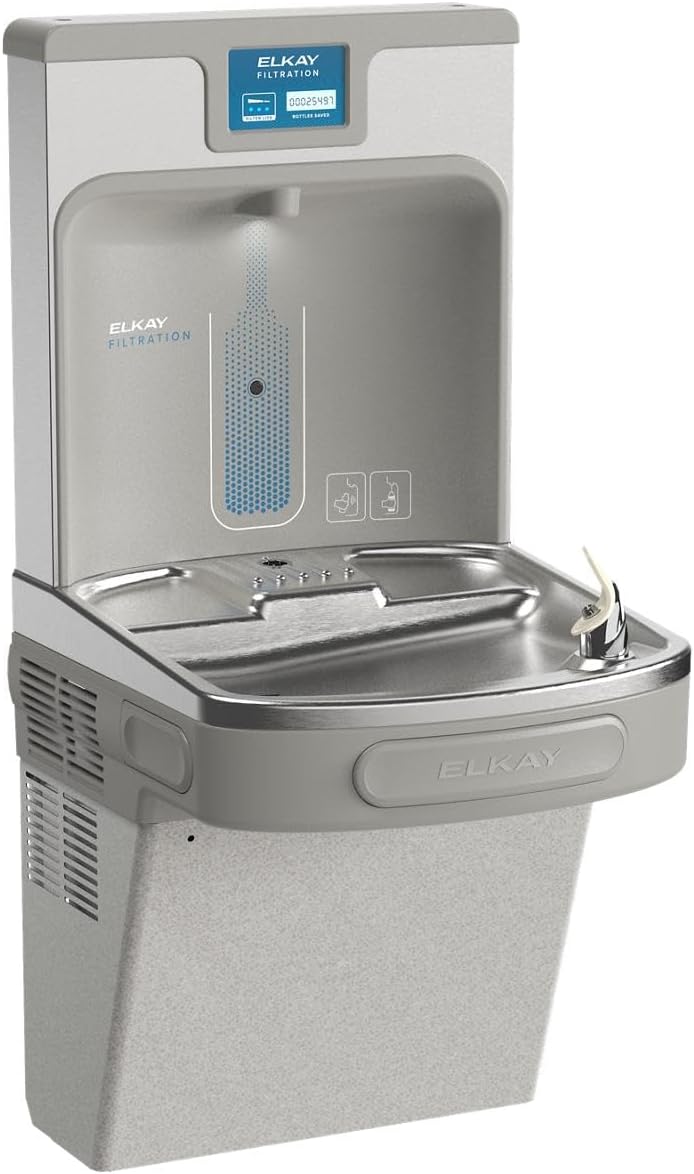 Elkay LZS8WSLK Filtered Fountain & EZH2O Bottle Filling Station, Lt. Gray, 120V