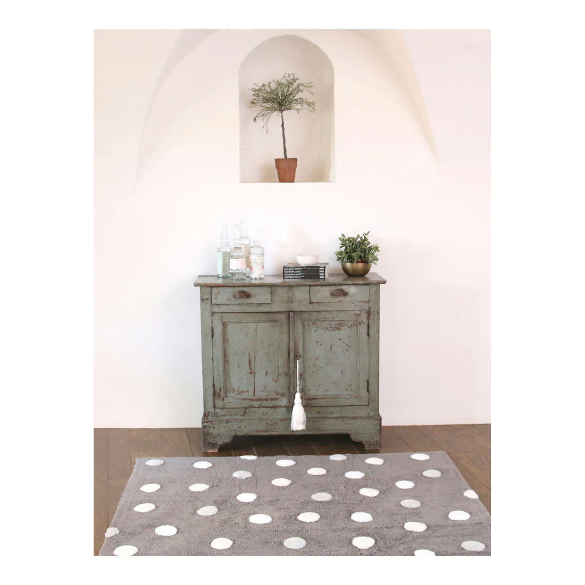 POLKA DOTS - Tapis Lavable à pois blancs en coton gris 120x160