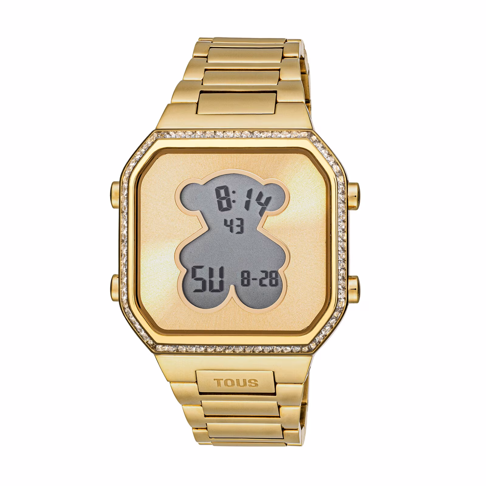 Reloj digital con brazalete de acero IPG dorado y zirconitas D-BEAR