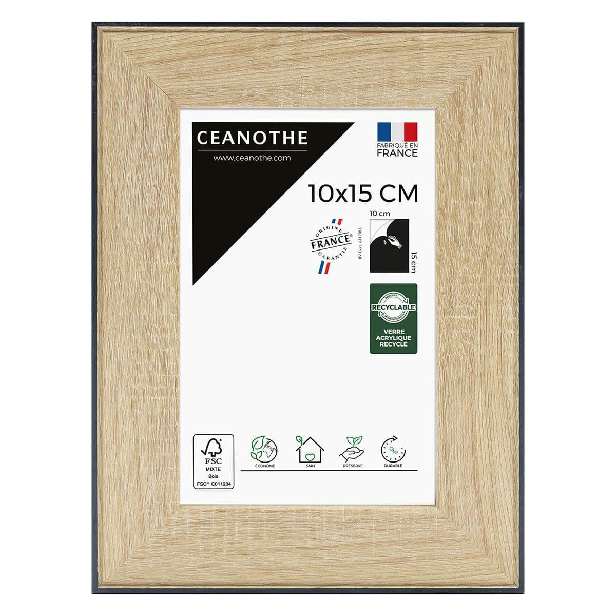 NEWTON - Cadre photo bois noir 10x15 cm résine recyclée