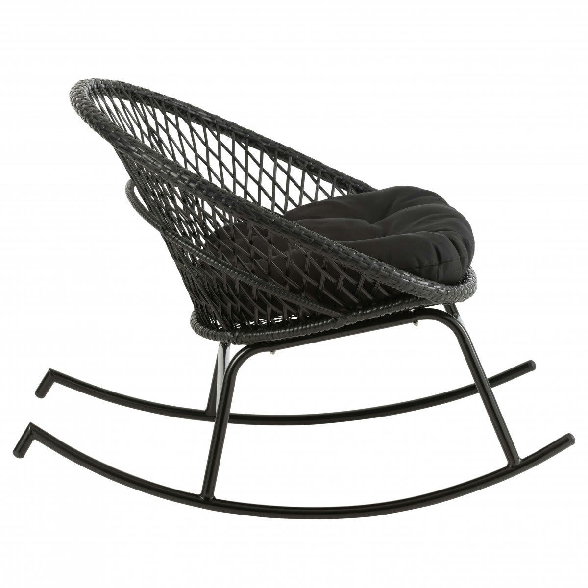 ABIDJAN - Fauteuil d'extérieur à bascule en métal avec coussin noir