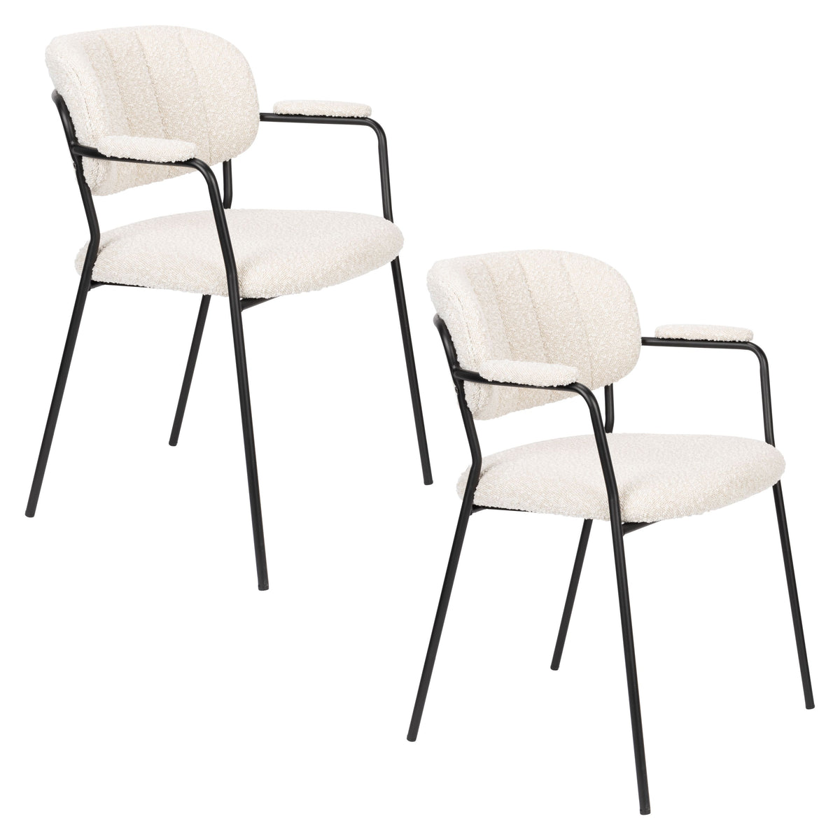 Housecraft Living Jolien Eetkamerstoelen Armleuning Zwart/Bouclé - Set van 2