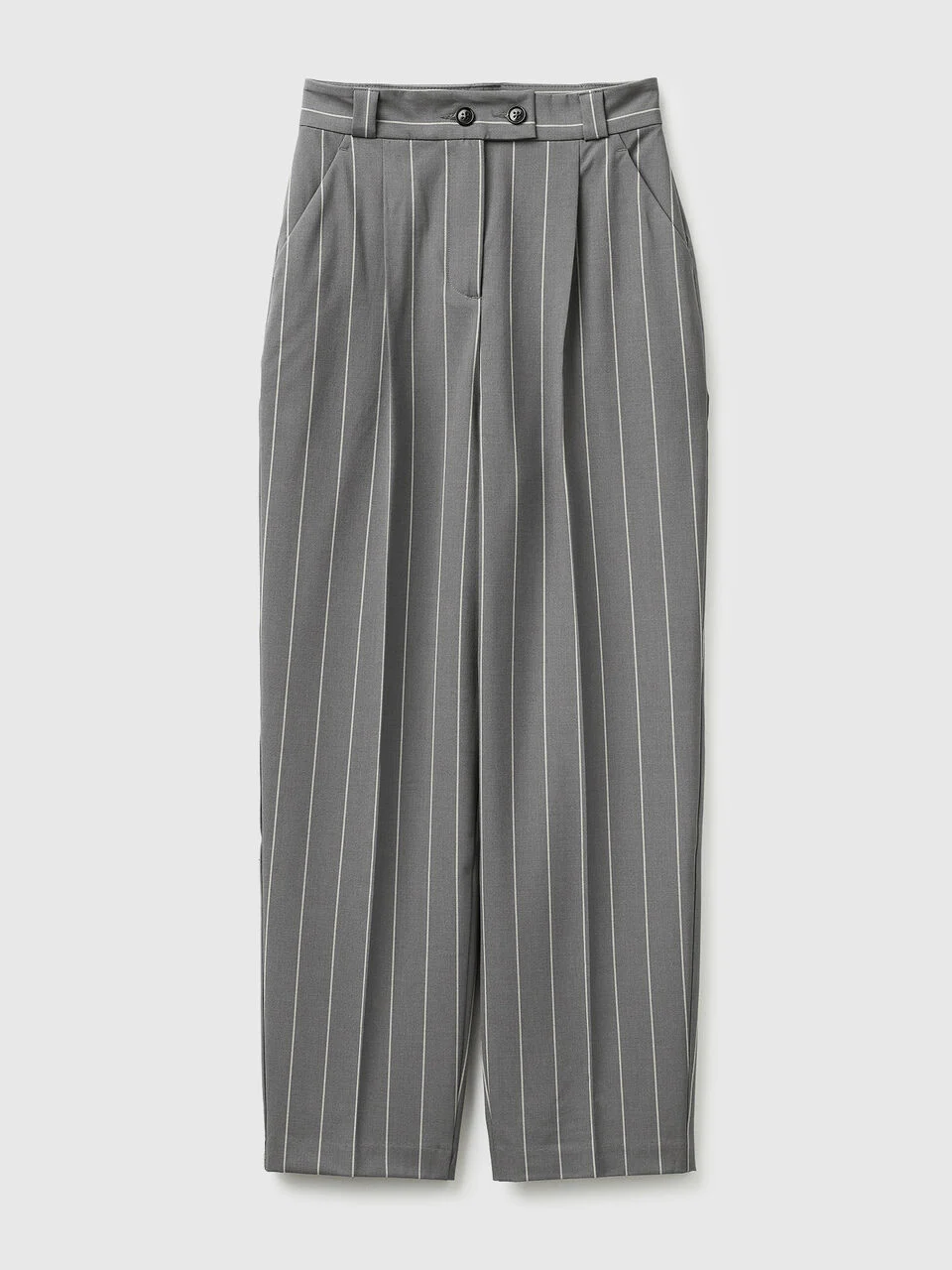 Carrot-fit pinstriped trousers