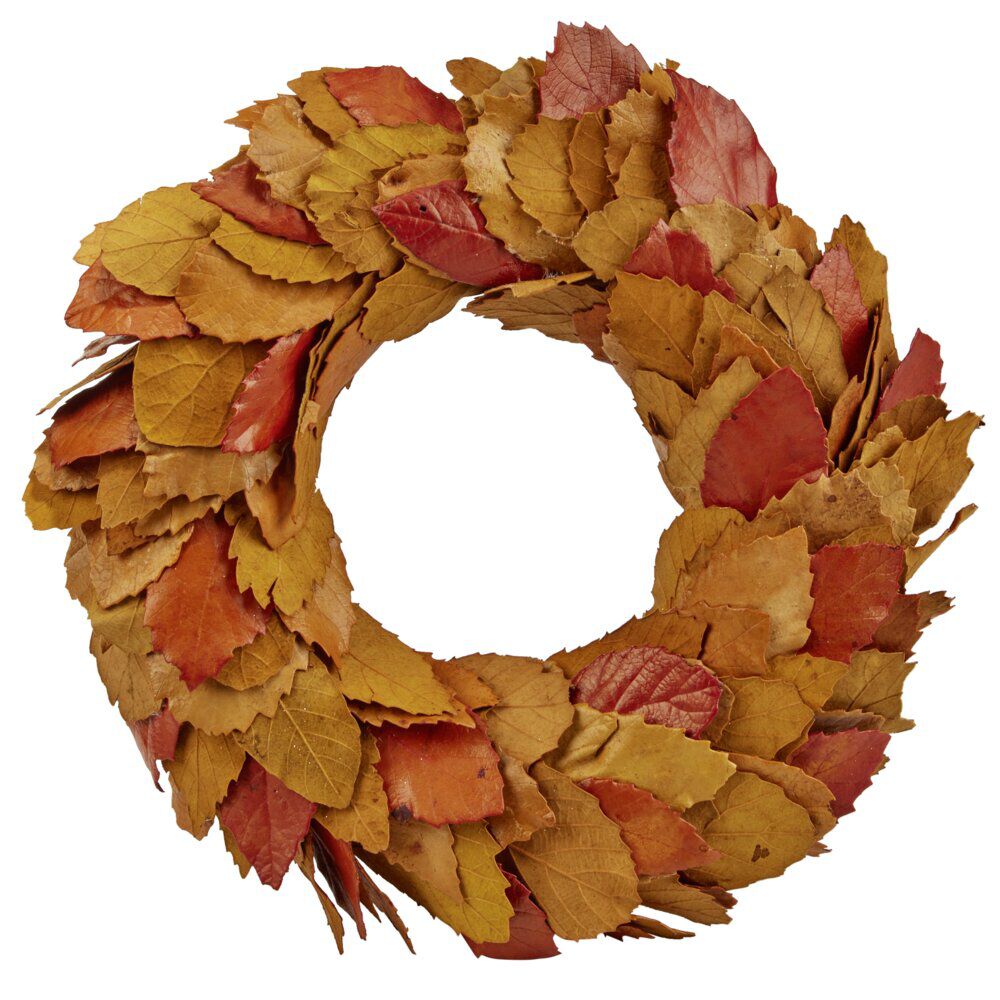Couronne de No&euml;l feuilles automnales séchées oranges Ø31cm